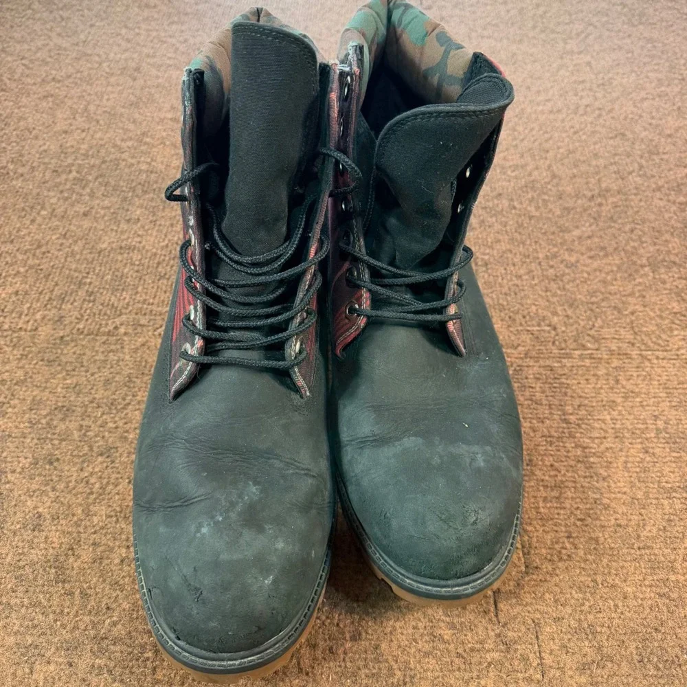 Timberland Premium 6 Inch work fit A- Boots Mens 12 Black Plaid Camo A5M7P A6559